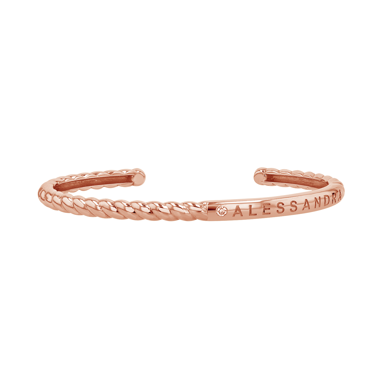 Diamond Solitaire Engravable Twist Name Cuff - Lotus Diamond