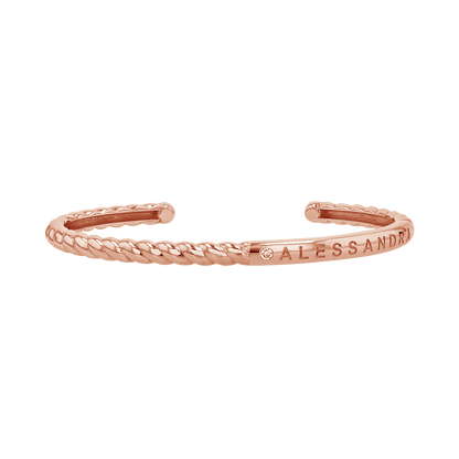 Diamond Solitaire Engravable Twist Name Cuff - Lotus Diamond