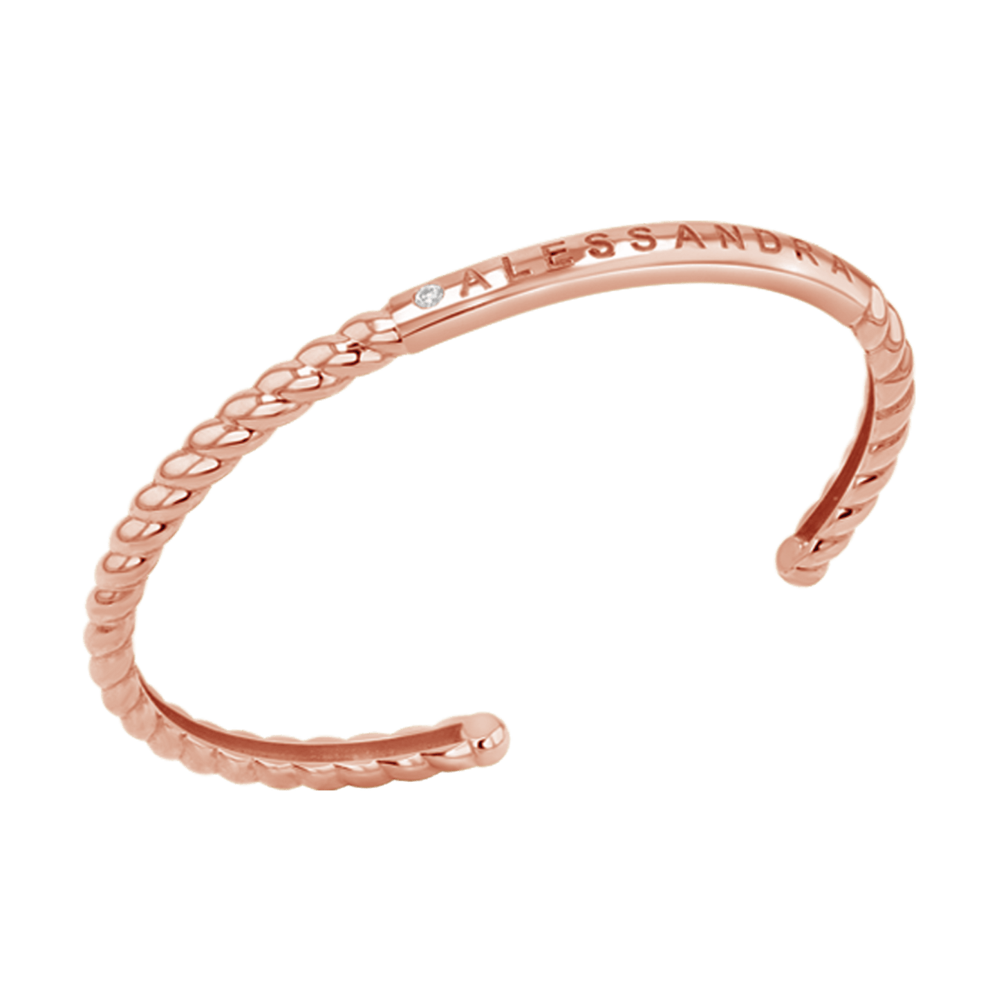 Diamond Solitaire Engravable Twist Name Cuff - Lotus Diamond