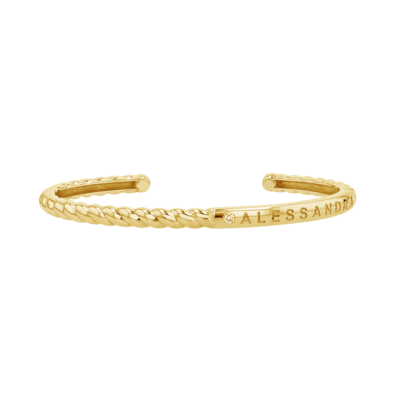 Diamond Solitaire Engravable Twist Name Cuff - Lotus Diamond