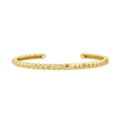 Diamond Solitaire Engravable Twist Name Cuff - Lotus Diamond
