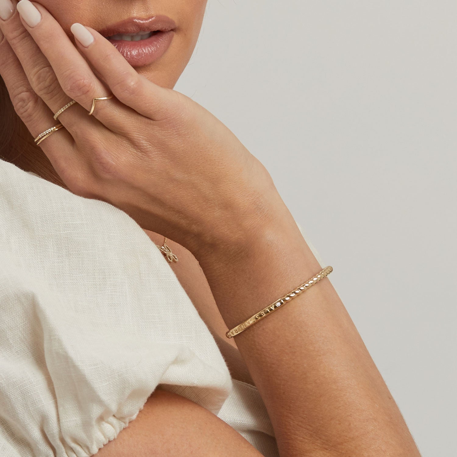 Diamond Solitaire Engravable Twist Name Cuff - Lotus Diamond