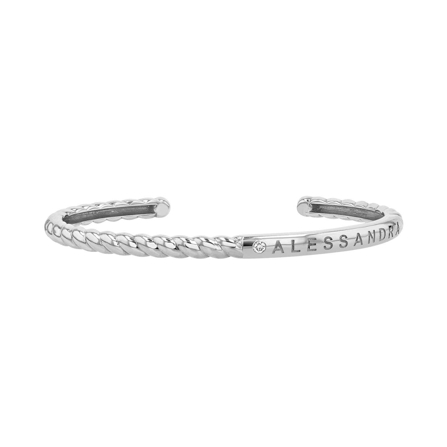 Diamond Solitaire Engravable Twist Name Cuff - Lotus Diamond