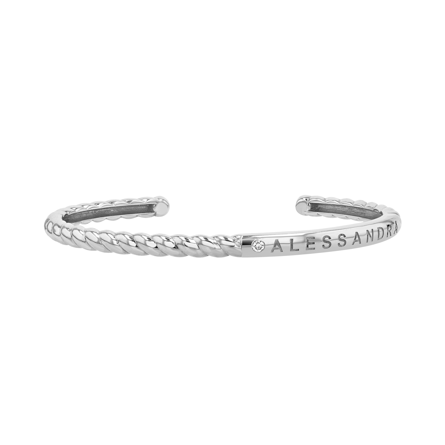 Diamond Solitaire Engravable Twist Name Cuff - Lotus Diamond