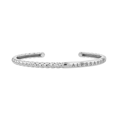 Diamond Solitaire Engravable Twist Name Cuff - Lotus Diamond