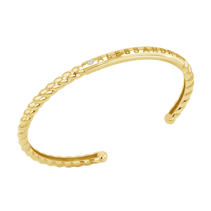 Diamond Solitaire Engravable Twist Name Cuff - Lotus Diamond