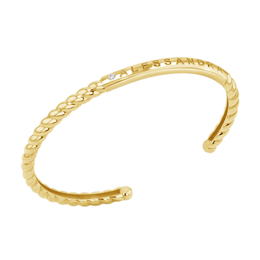 Diamond Solitaire Engravable Twist Name Cuff - Lotus Diamond