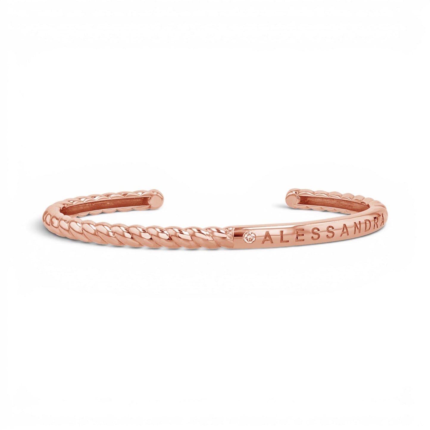 Diamond Solitaire Engravable Twist Name Cuff - Lotus Diamond