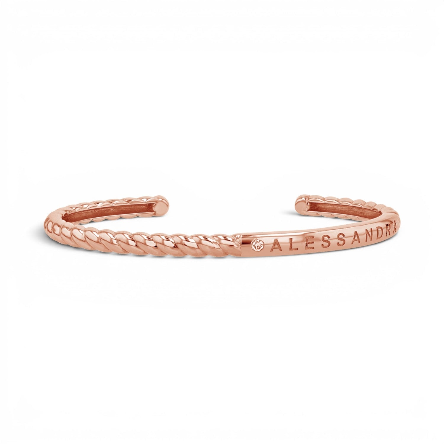 Diamond Solitaire Engravable Twist Name Cuff - Lotus Diamond