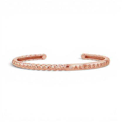 Diamond Solitaire Engravable Twist Name Cuff - Lotus Diamond