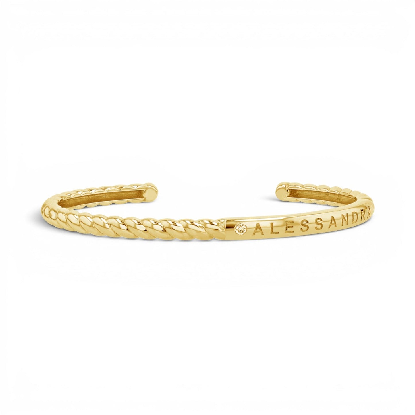 Diamond Solitaire Engravable Twist Name Cuff - Lotus Diamond