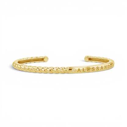 Diamond Solitaire Engravable Twist Name Cuff - Lotus Diamond