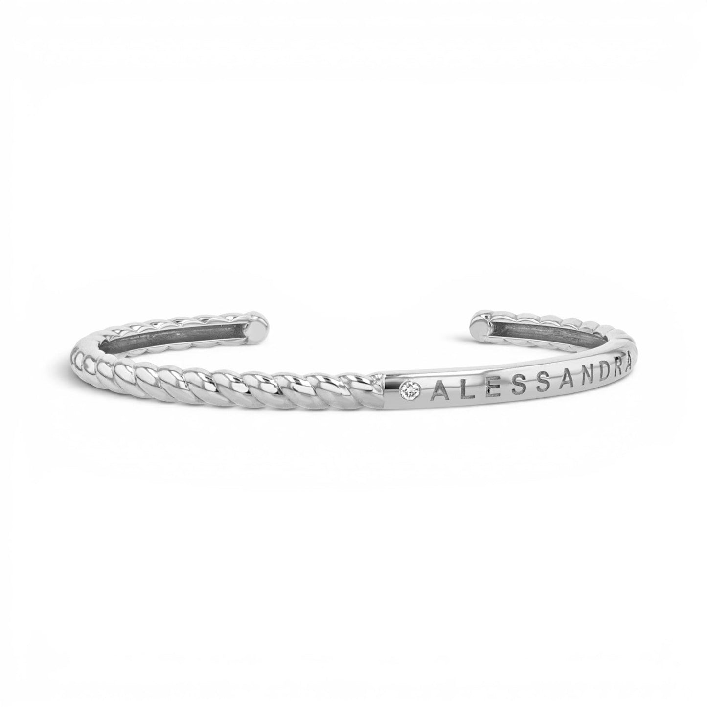 Diamond Solitaire Engravable Twist Name Cuff - Lotus Diamond