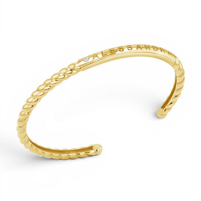 Diamond Solitaire Engravable Twist Name Cuff - Lotus Diamond