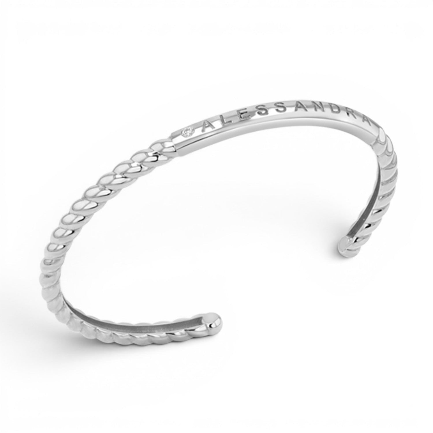 Diamond Solitaire Engravable Twist Name Cuff - Lotus Diamond
