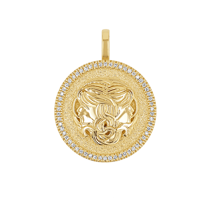 Diamond Zodiac Coin Medallion Charm - Lotus Diamond
