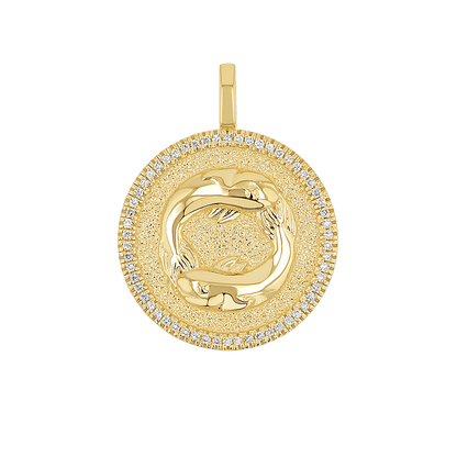 Diamond Zodiac Coin Medallion Charm - Lotus Diamond