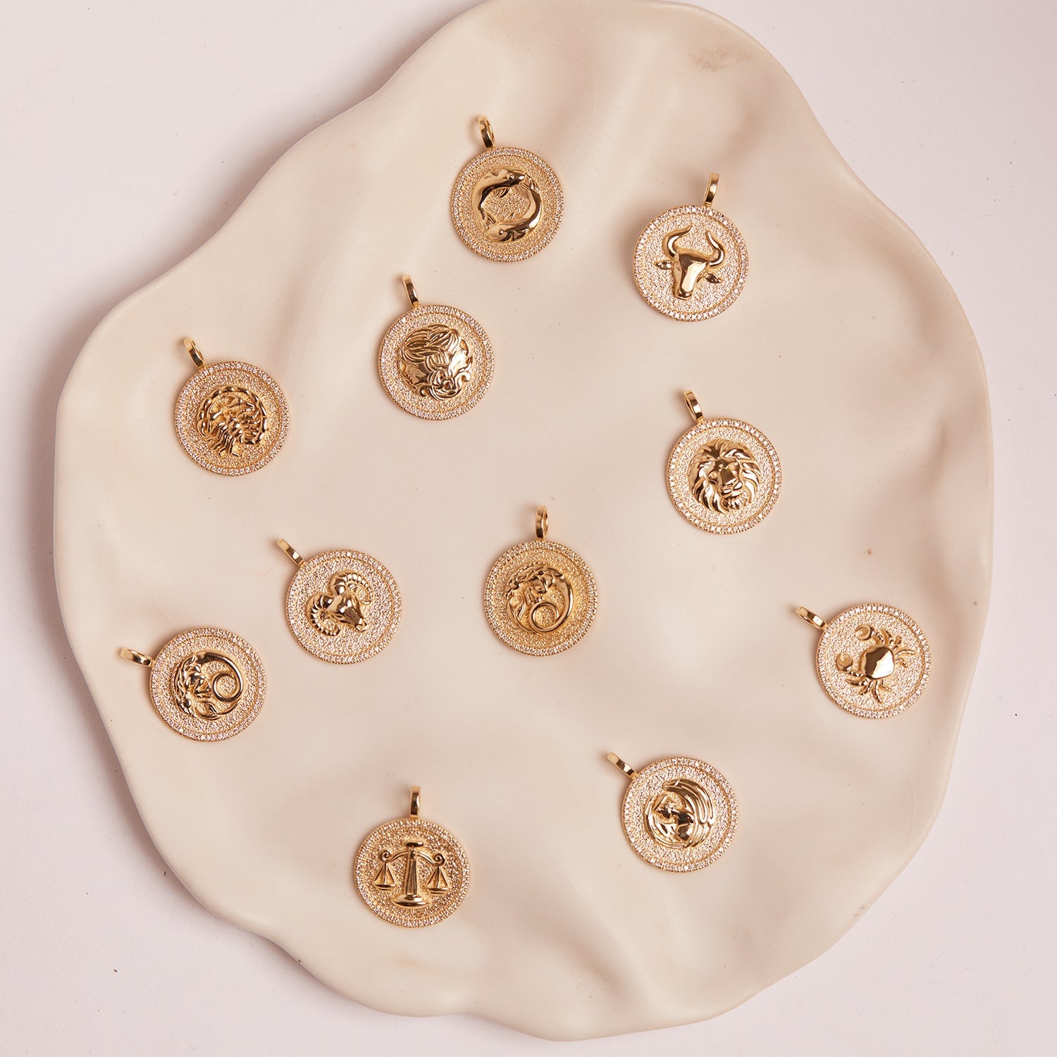 Diamond Zodiac Coin Medallion Charm - Lotus Diamond