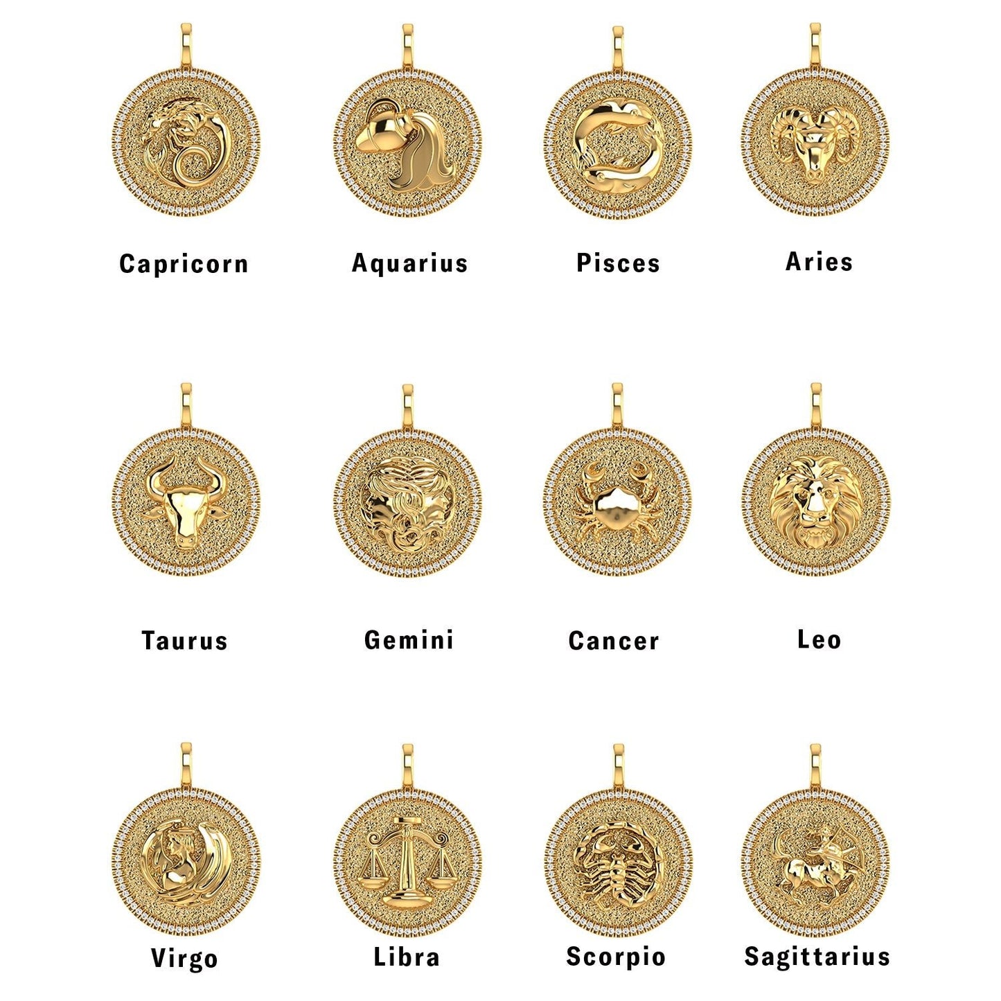 Diamond Zodiac Coin Medallion Charm - Lotus Diamond
