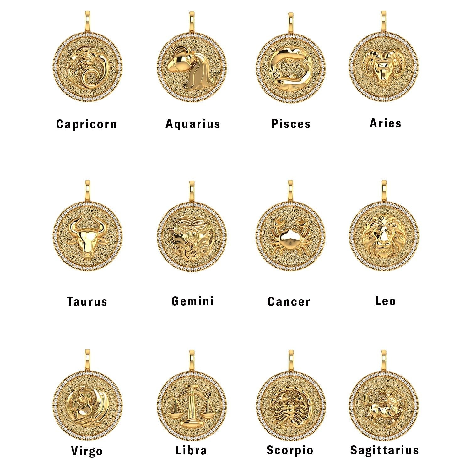 Diamond Zodiac Coin Medallion Charm - Lotus Diamond