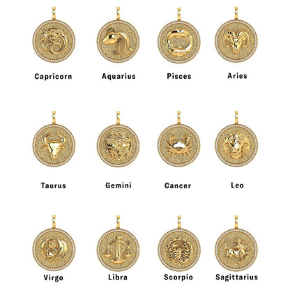 Diamond Zodiac Coin Medallion Charm - Lotus Diamond