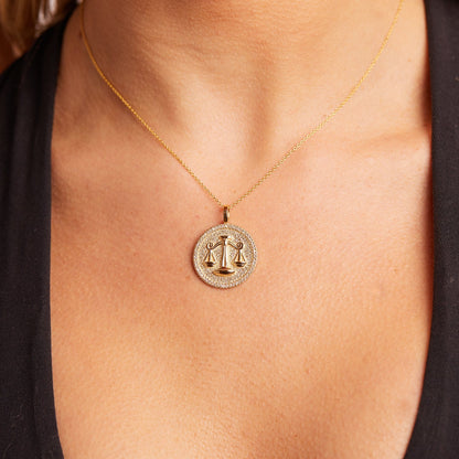 Diamond Zodiac Coin Medallion Charm - Lotus Diamond