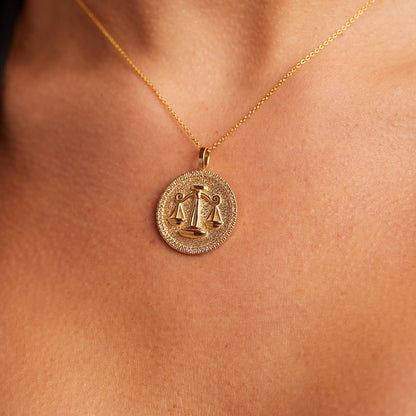 Diamond Zodiac Coin Medallion Charm - Lotus Diamond