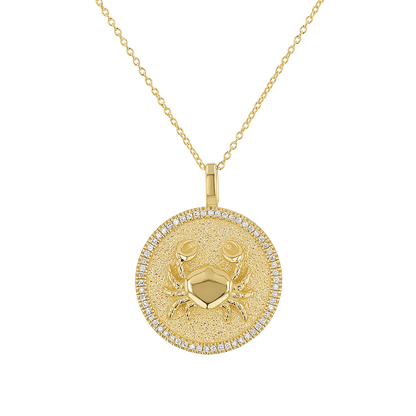 Diamond Zodiac Coin Medallion Necklace - Lotus Diamond