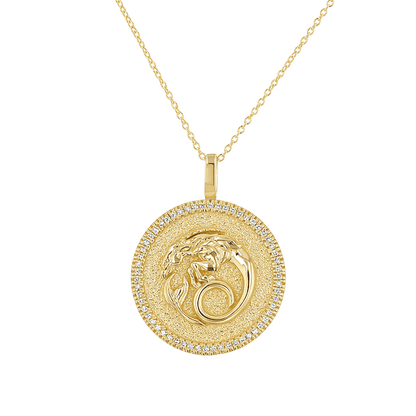 Diamond Zodiac Coin Medallion Necklace - Lotus Diamond