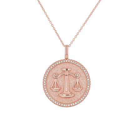 Diamond Zodiac Coin Medallion Necklace - Lotus Diamond