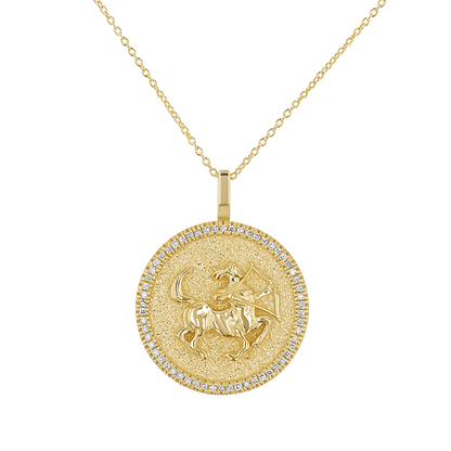 Diamond Zodiac Coin Medallion Necklace - Lotus Diamond