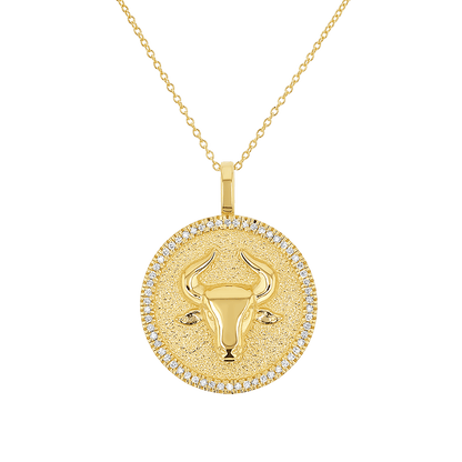 Diamond Zodiac Coin Medallion Necklace - Lotus Diamond