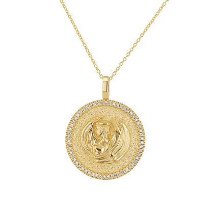 Diamond Zodiac Coin Medallion Necklace - Lotus Diamond