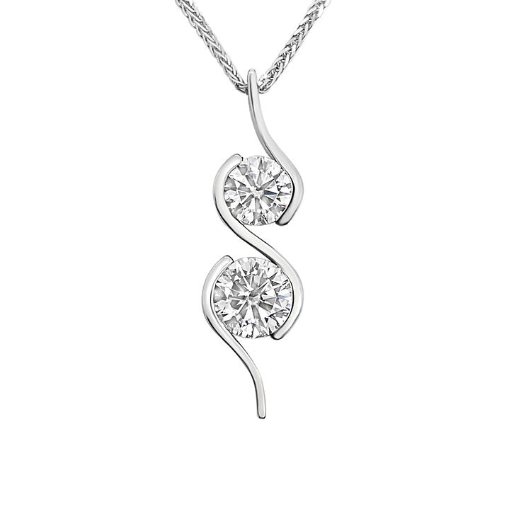 Double Diamond Fashion 18K wave pendant - Lotus Diamond