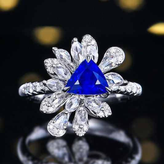 Dual purpose Sri Lanka Natural Royal Blue Sapphire Ring/Pendant - Style G - Lotus Diamond