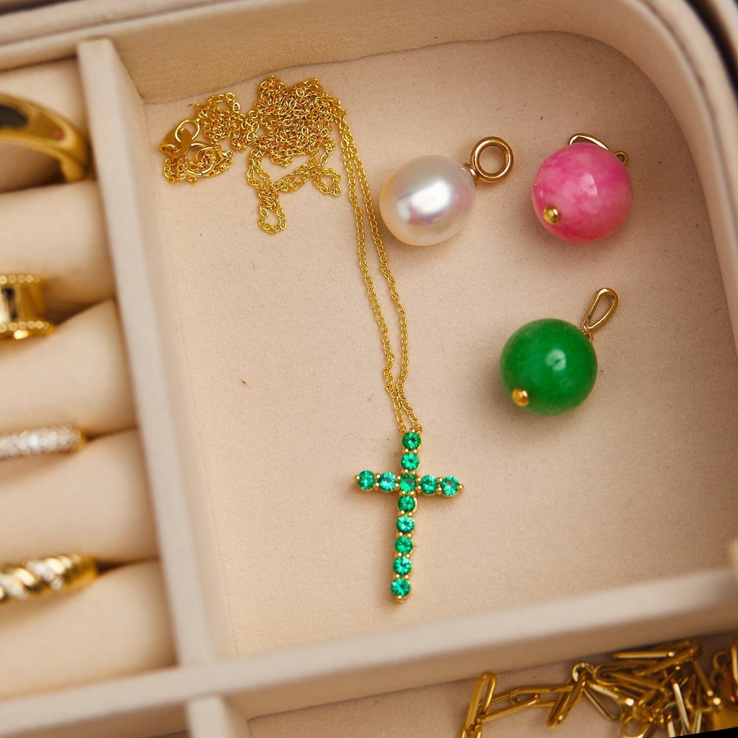 Emerald Cross Necklace - Lotus Diamond
