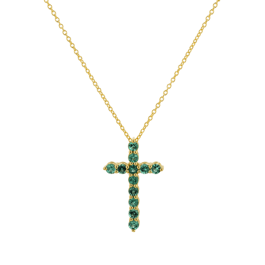 Emerald Cross Necklace - Lotus Diamond
