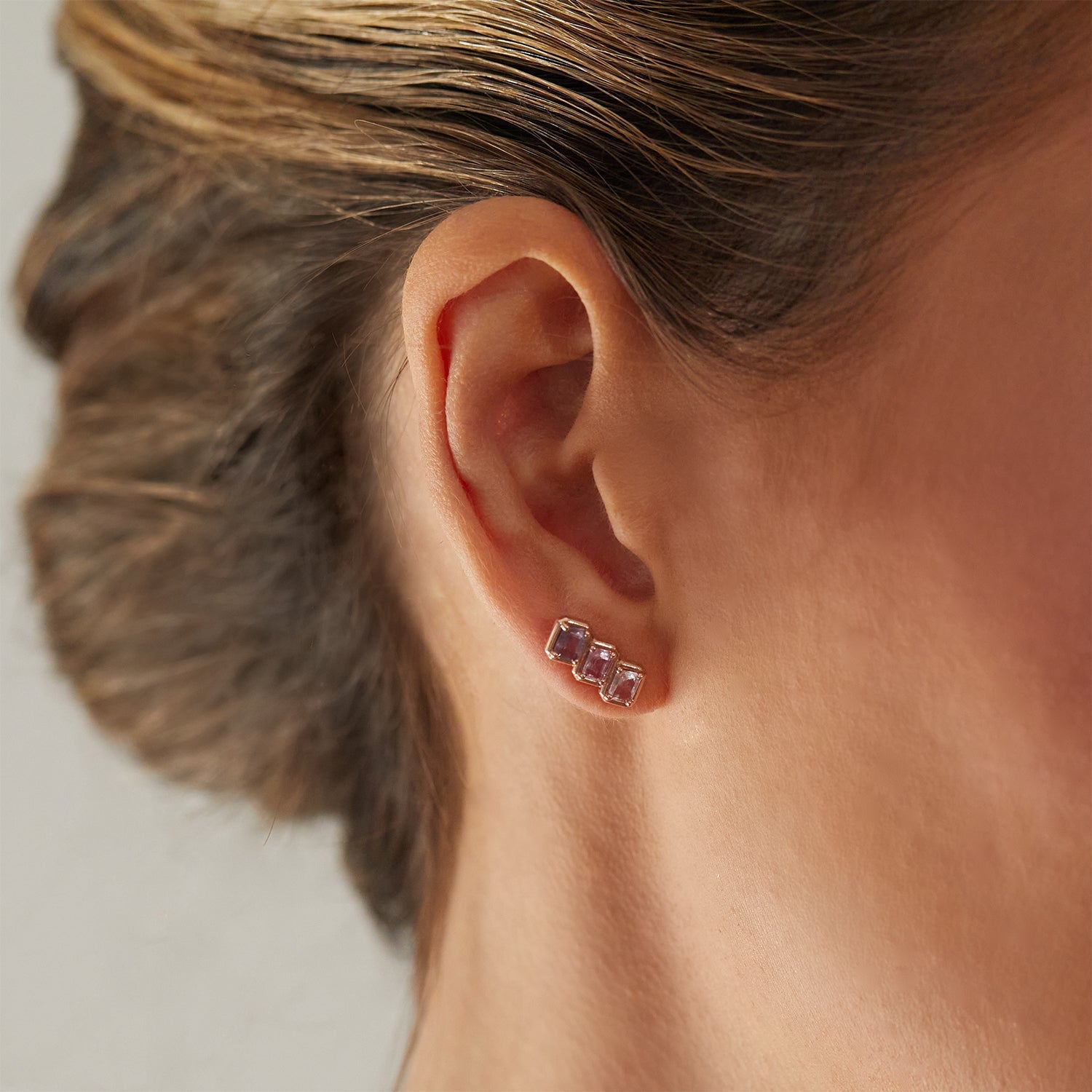 Emerald Cut Blue Ombré Trio Sapphire Earrings - Lotus Diamond