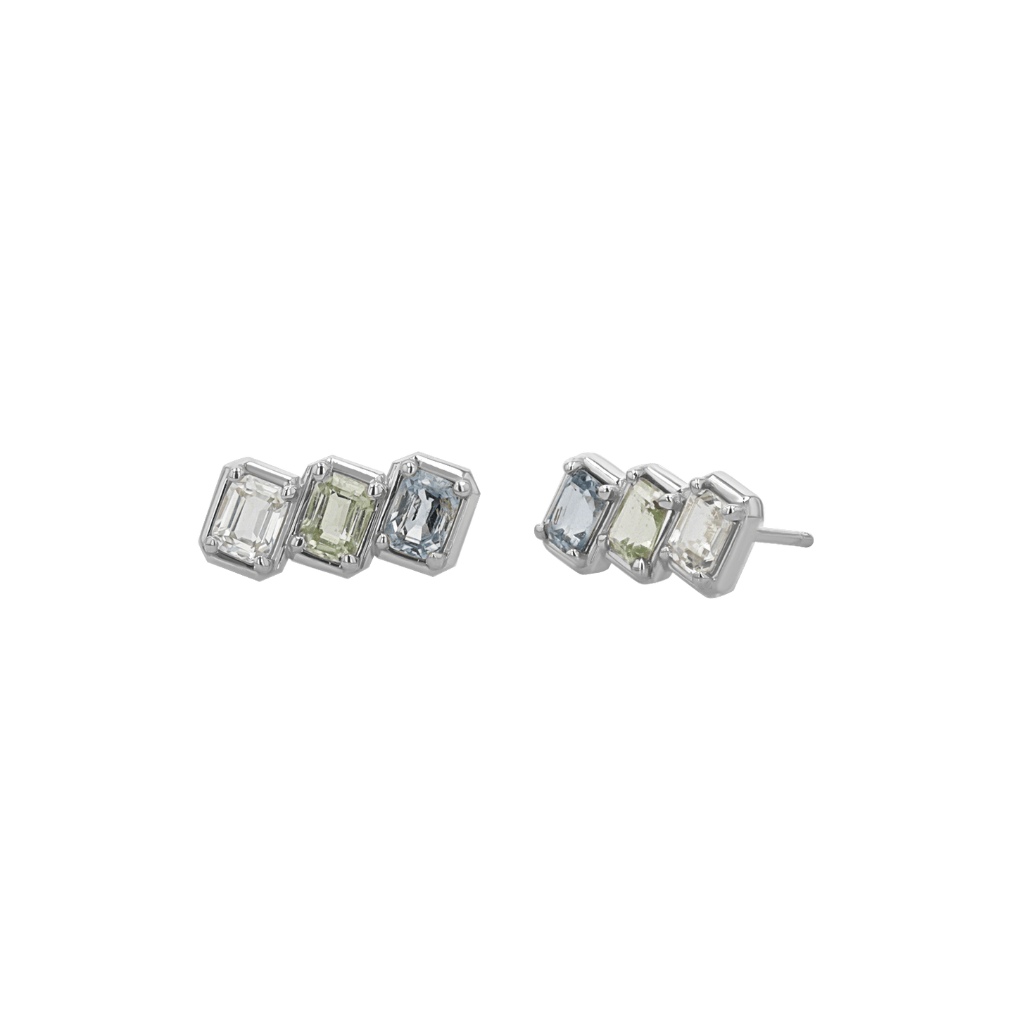 Emerald Cut Blue Ombré Trio Sapphire Earrings - Lotus Diamond