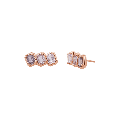 Emerald Cut Pink Ombré Trio Sapphire Earrings - Lotus Diamond