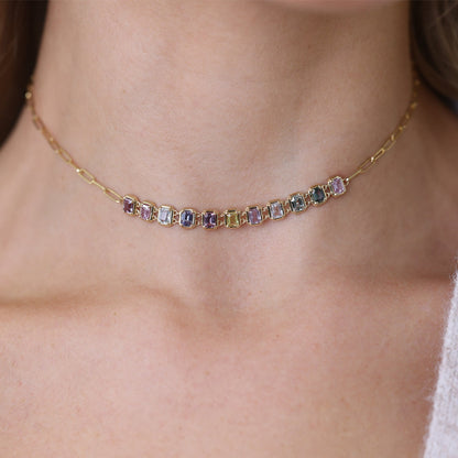 Emerald Cut Sapphire Choker Necklace - Lotus Diamond