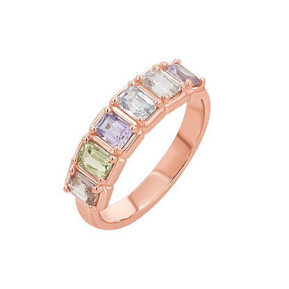 Emerald Cut Sapphire Half Eternity Band - Lotus Diamond