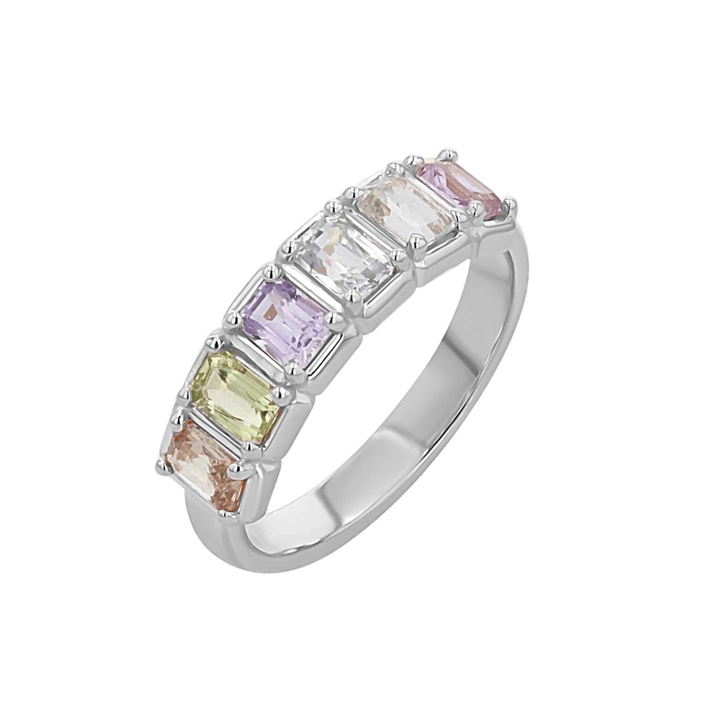 Emerald Cut Sapphire Half Eternity Band - Lotus Diamond