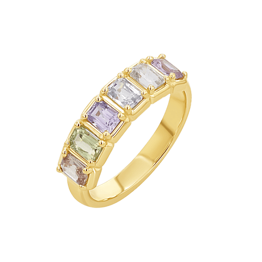 Emerald Cut Sapphire Half Eternity Band - Lotus Diamond