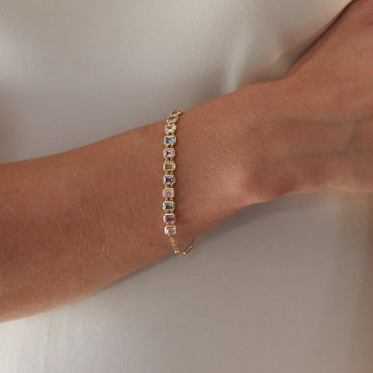 Emerald Cut Sapphire Paperclip Chain Bracelet - Lotus Diamond