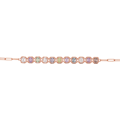 Emerald Cut Sapphire Paperclip Chain Bracelet - Lotus Diamond