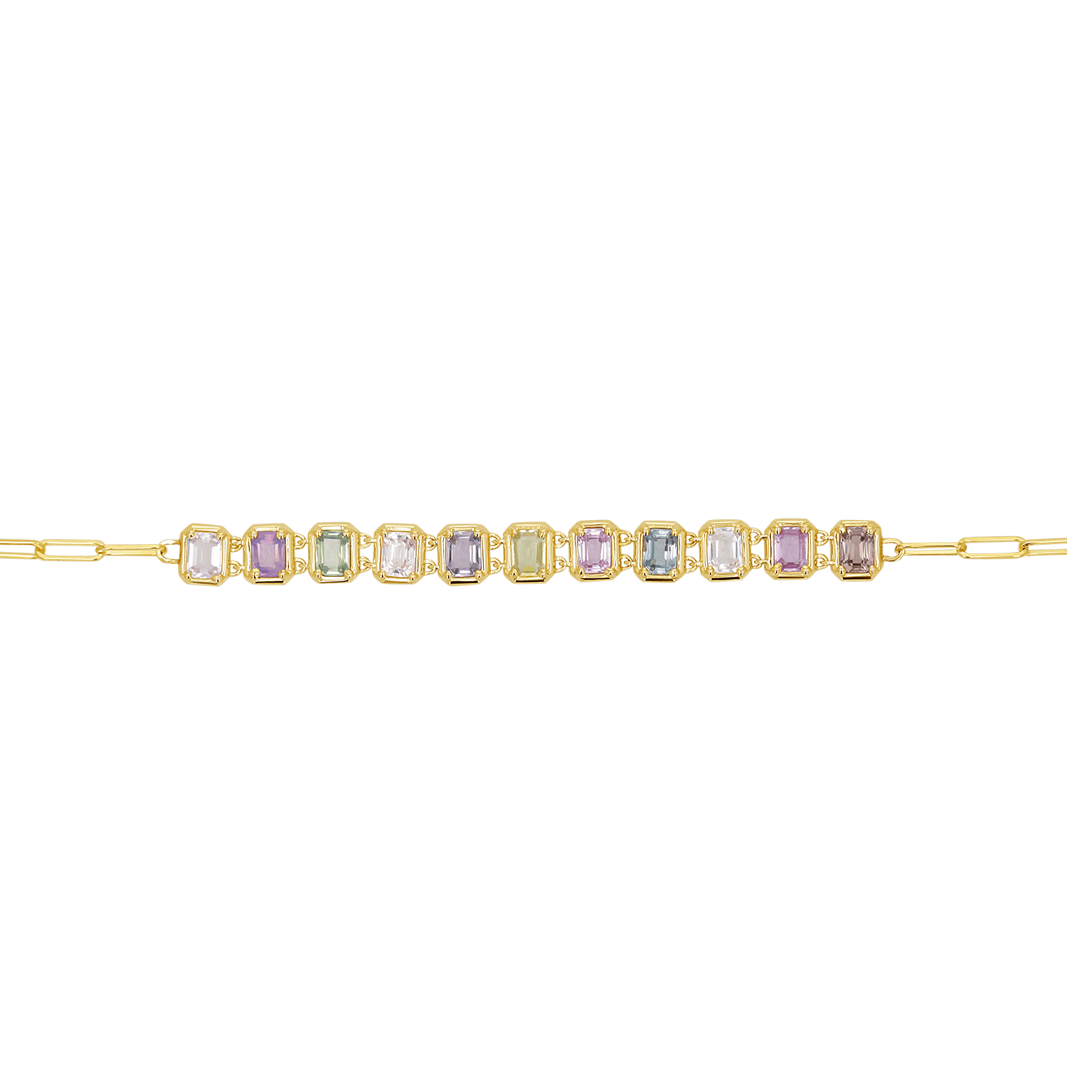 Emerald Cut Sapphire Paperclip Chain Bracelet - Lotus Diamond