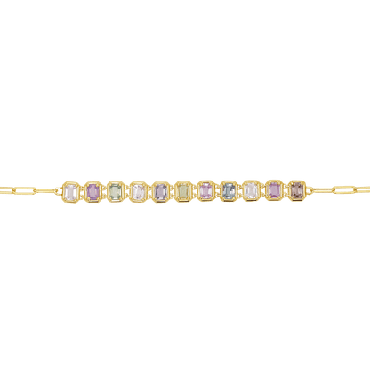Emerald Cut Sapphire Paperclip Chain Bracelet - Lotus Diamond