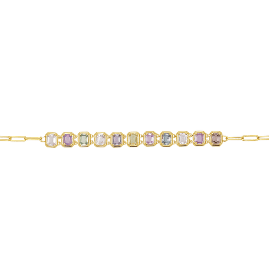 Emerald Cut Sapphire Paperclip Chain Bracelet - Lotus Diamond