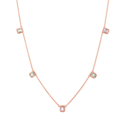 Emerald Cut Sapphire Station Necklace - Lotus Diamond